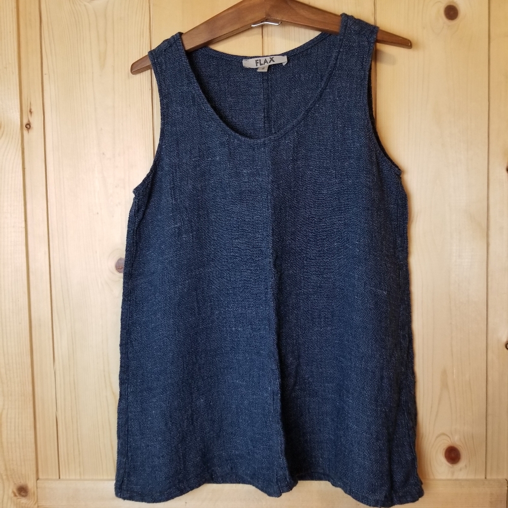 FLAX 100% Plain Woven Linen Oversized Scoop Neck Sleeveless Tunic Tank Top